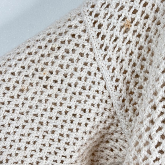 VTG 90s Cream Crochet Cardigan M Ivory Open Knit V Neck Button Up Granny Cottage - Picture 3 of 9
